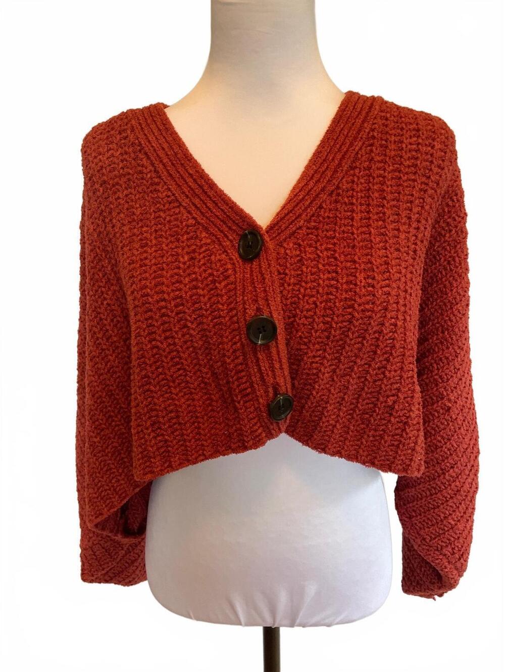 Urban Outfitters Burnt Orange Cropped Oversized Boxy Cardigan S Fairy Grunge